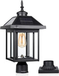 Solar Post Light with Pire Mount Base, Outdoor Dusk to Dawn Waterproof Aluminum Lamp Bright Sandy Colored LED Solar Powered for Pole Pillar Gates Yard Deck Garden Decoration