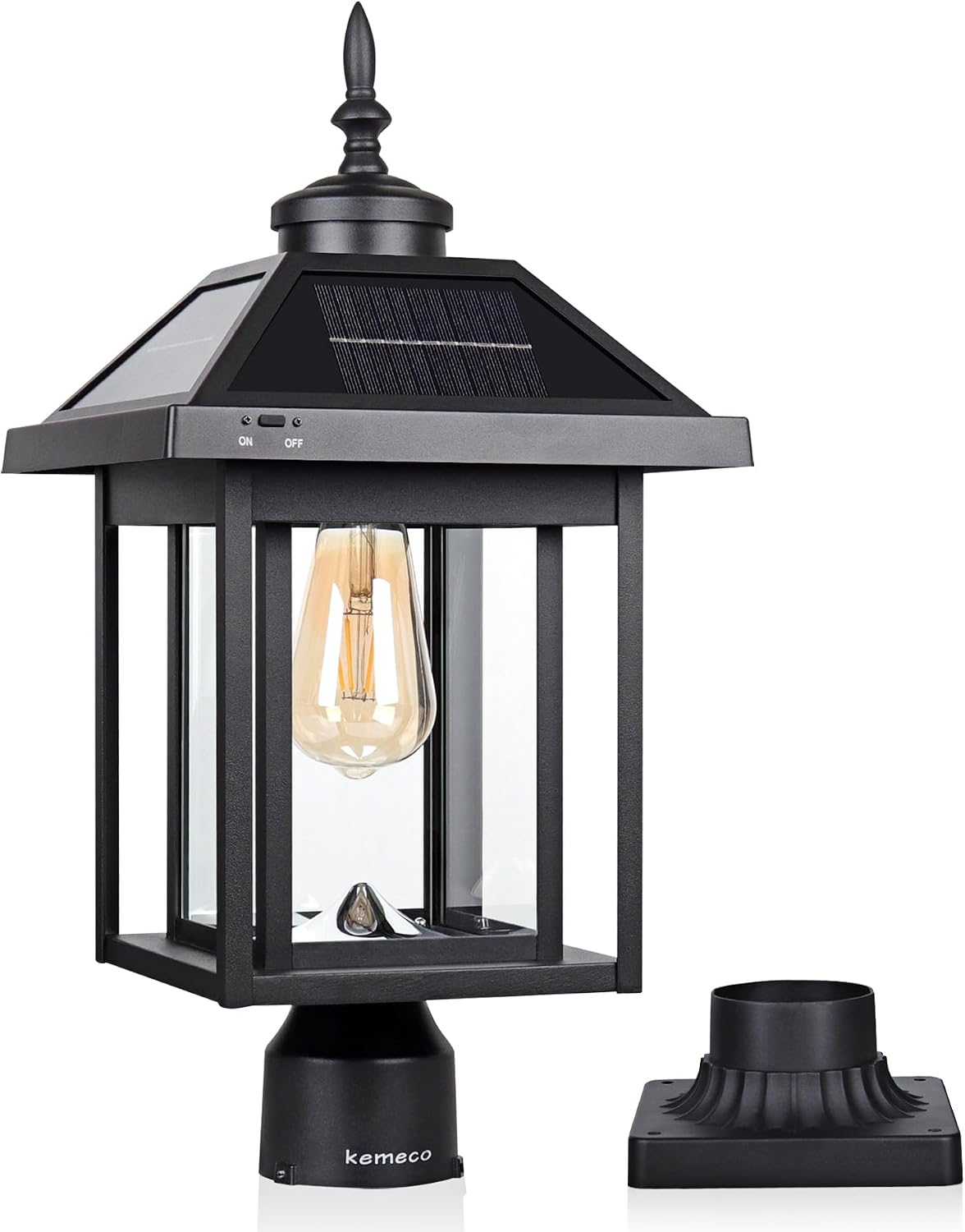 Solar Post Light with Pire Mount Base, Outdoor Dusk to Dawn Waterproof Aluminum Lamp Bright Sandy Colored LED Solar Powered for Pole Pillar Gates Yard Deck Garden Decoration