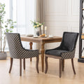 Dining Chairs Set of 2, Thickened Fabric Upholstered Chair with Neutral Solid Wood Legs & Bronze Nailhead Trim, Comfortable Accent Chairs for Dining Room/Kitchen/Living Space(Black+ Patterned+ Fabric)