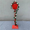 Iron Post Mailbox with Stand, Decorative Cottage Mail Box with Artificial Flowers, Outdoor Mailbox for Courtyard and Exterior Use(Red)