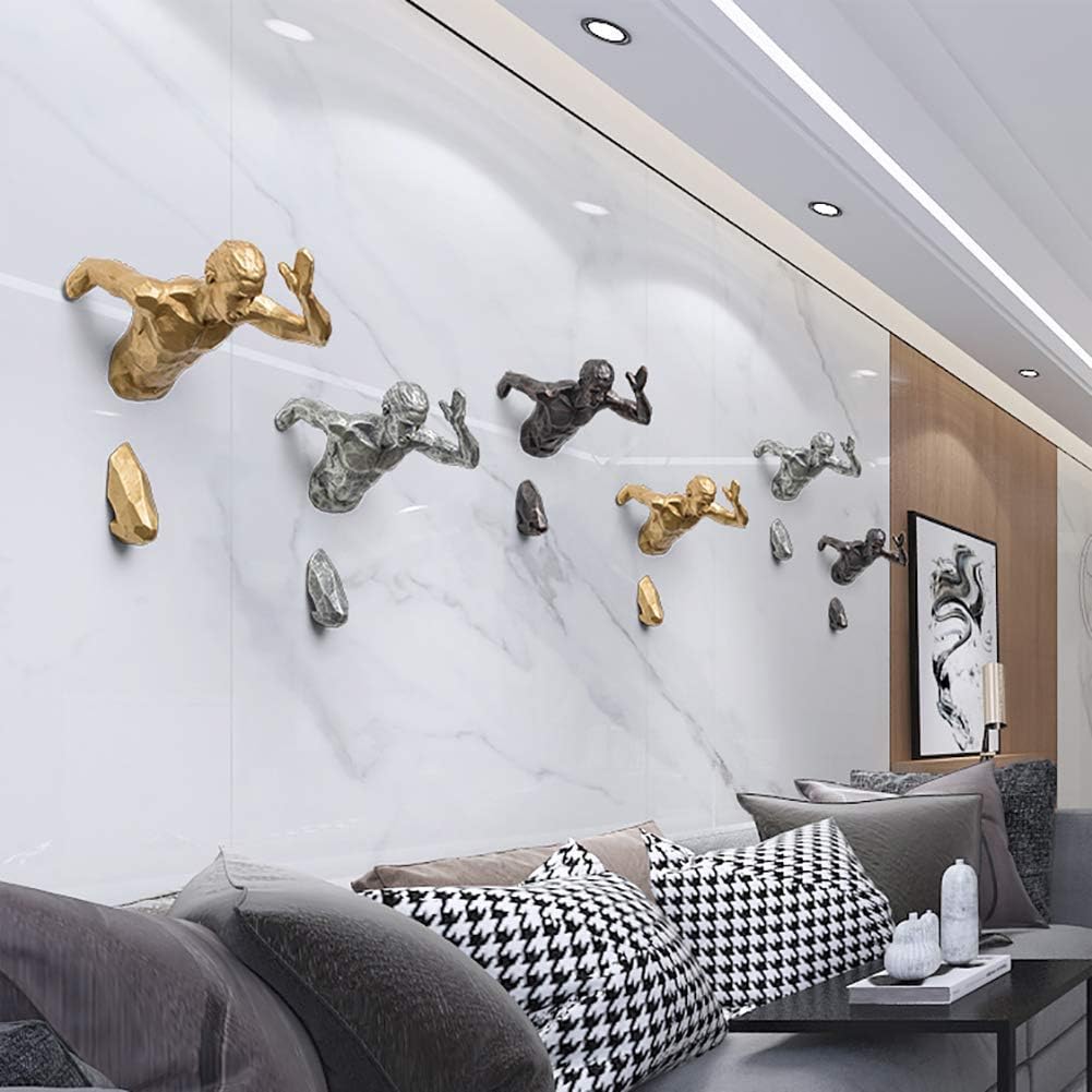 Metal Wall Art Decor, Creative Nude Male Wall Decor Sculptures,Human Torso 3D Body Art Statues for Bar Coffee Club,Running Climbing Man Wall Hanging Golden