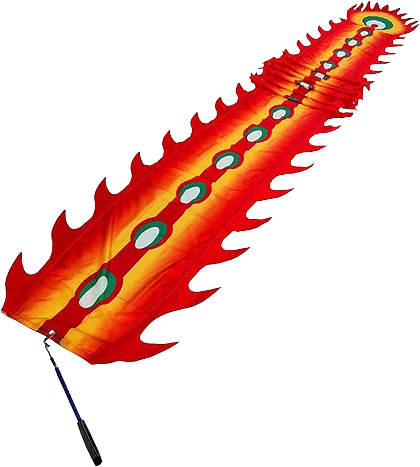 NOLLAM Outdoor Chinese 3D Dragon Dance Ribbon Streamer with Rod & Bag Peacock Pattern Silk Flowy Spinning Shaking Poi for Outdoor Fitness Party Lawn Playing Wu Long, 10m/32.8ft, Red