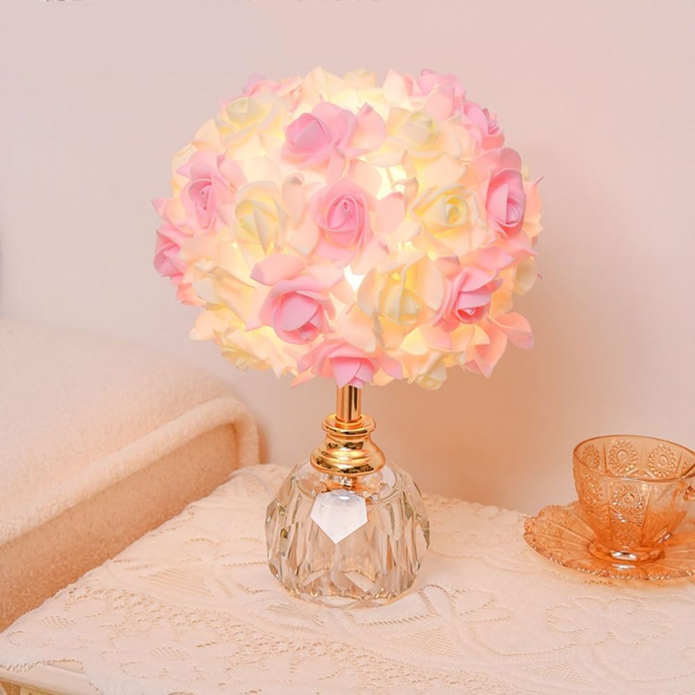 Crystal Table lamp Rose Crystal Desk LampDelicate Romantic Bedroom Bedside Creating Atmosphere Table Lamps
