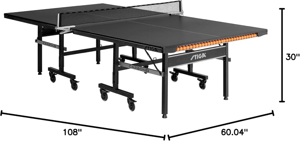 STIGA Carbon Series Indoor Table Tennis Table with 15mm - 18mm Performance Top, QuickPlay Assembly, Built-in Ball Storage, Foldable Playback Mode & Lockable Casters