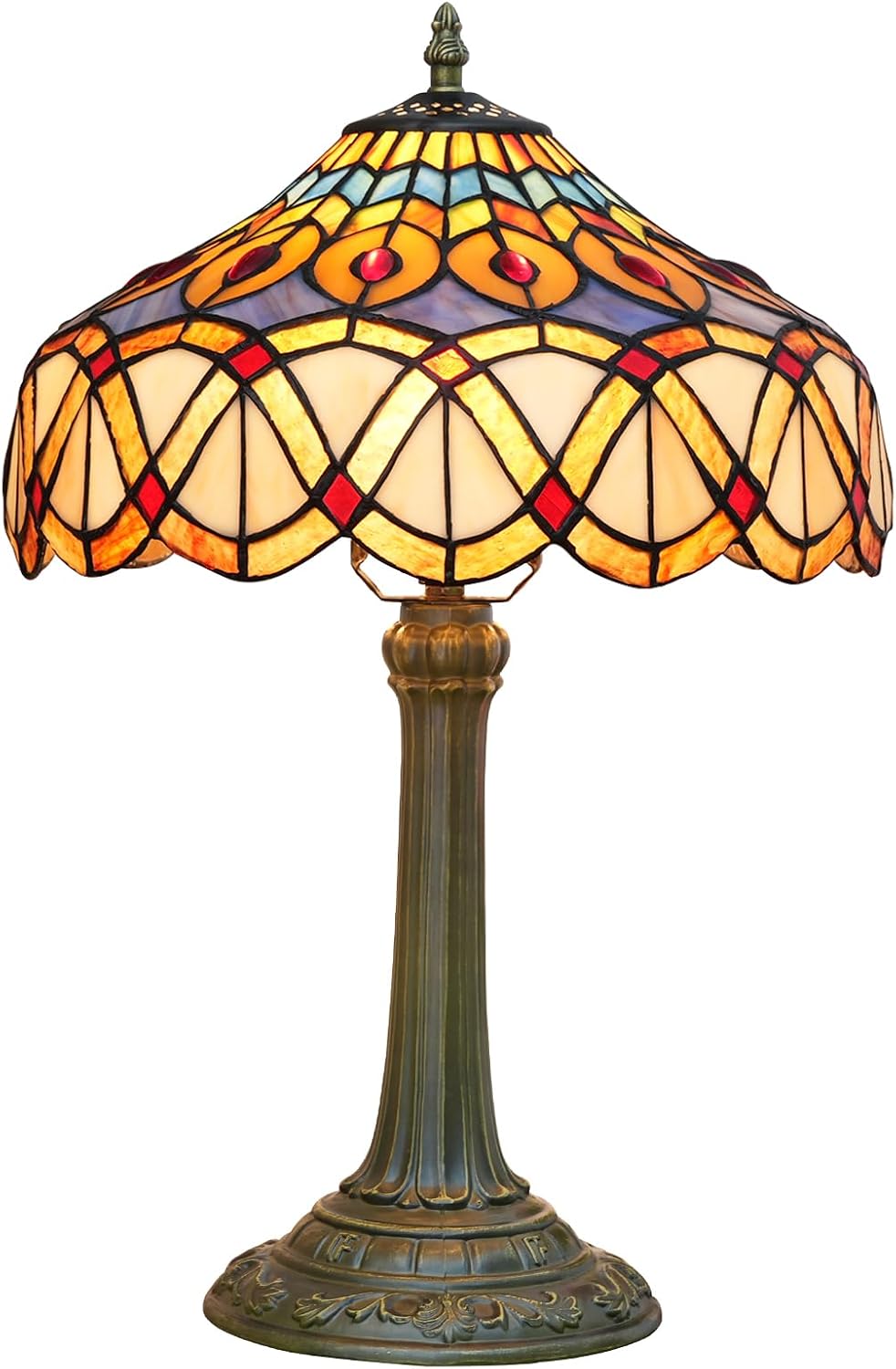 Yellow Peacock Tail Tiffany Table Lamp 12 inch Stained Glass Desk Lamp Vintage Reading Light for Living Room Bedroom Wedding Room Home Office Antique Decorative Light