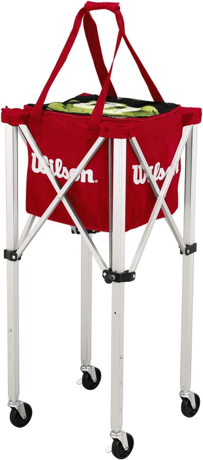 Wilson Teaching Cart Traveler with Red Bag, Holds 150 Tennis Balls, Zippered Top, Foldable Cart, 3.9 x 9.4 x 19.6 in