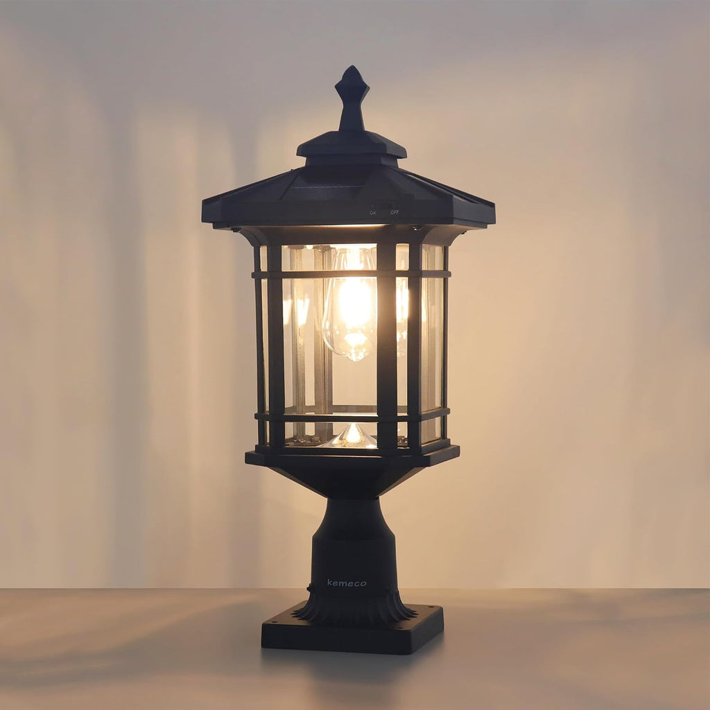 Solar Post Light Outdoor, ST4338Q Dusk to Dawn Post Lamp Solar Powered with Pier Mount Base for Pole Pillar Gates Yard Garden Pathway