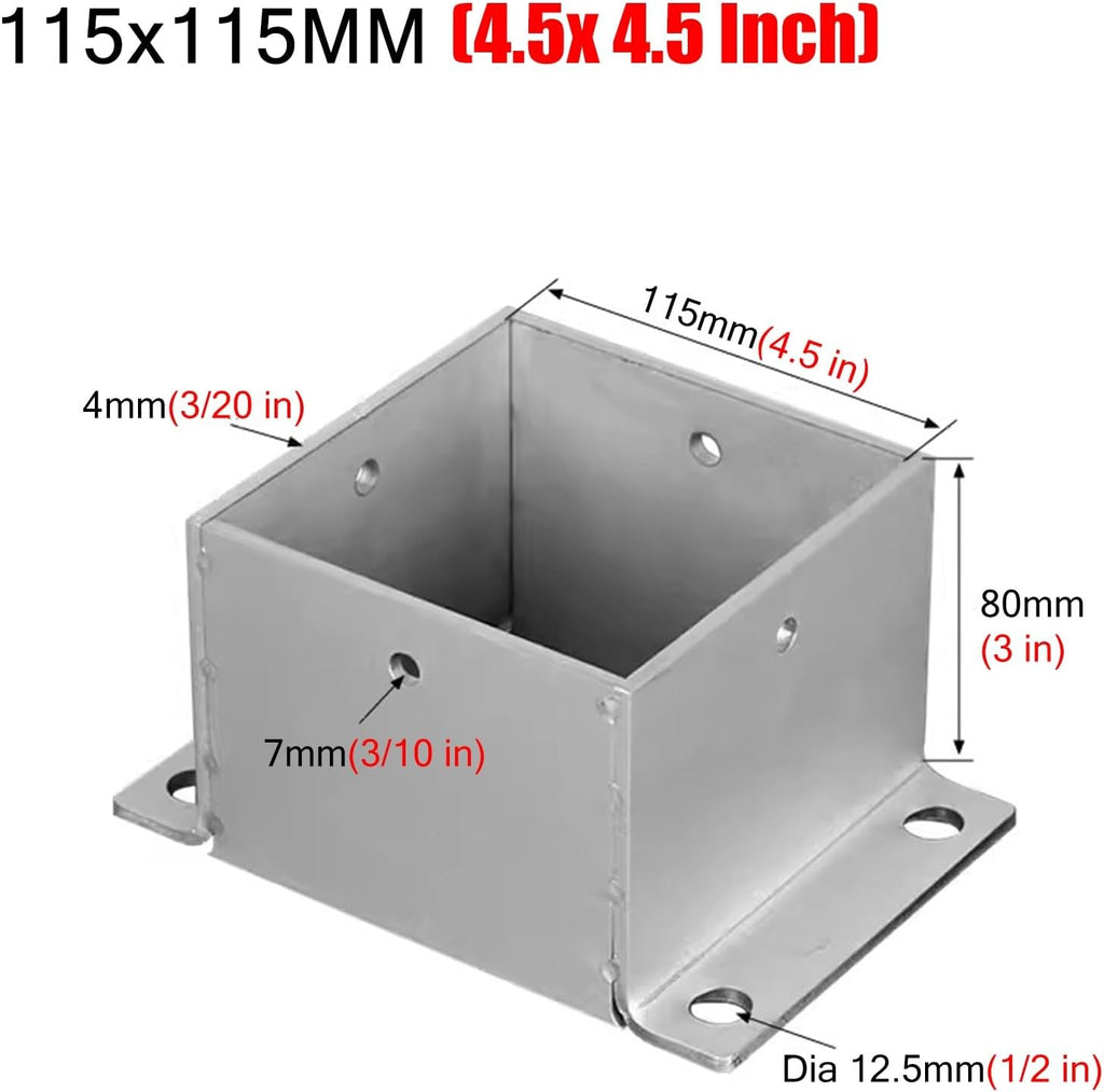 BABYCE Stainless Steel Fence Post Bracket Decking Post Base for Deck Porch Handrail Railing Support, for Concrete, Pergola Stand Boots/Square Mailbox Post Anchors(115x115 mm (4.5x4.5 in))