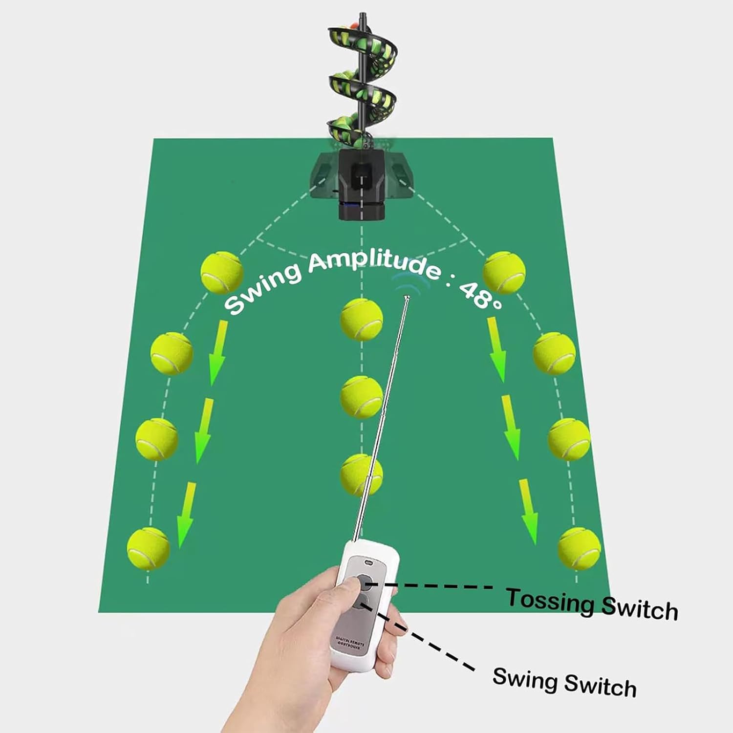 Tennis Pitching Machine, Automatic Tennis Ball Launcher/Thrower, Adjustable Height & Angle, Tennis Training Equipment for Beginners