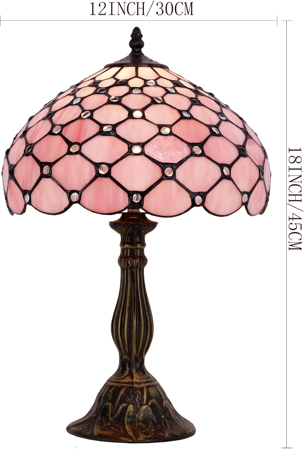 WERFACTORY Tiffany Lamp Pink Stained Glass Bead Table Lamp Desk Bedside Reading Light 12X12X18 Inches Deco Bedroom Living Room Home Office S005P Series