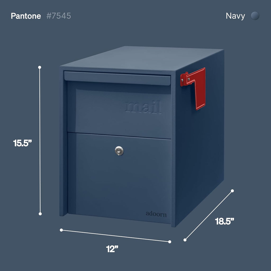 Adoorn Lockable Post Mount Mailboxes for Outside - Large Anti-Theft Locking Mailbox for Packages and Letters - Weatherproof Construction - Durable Steel - 15.5' H x 12' W x 18.5' D - Navy