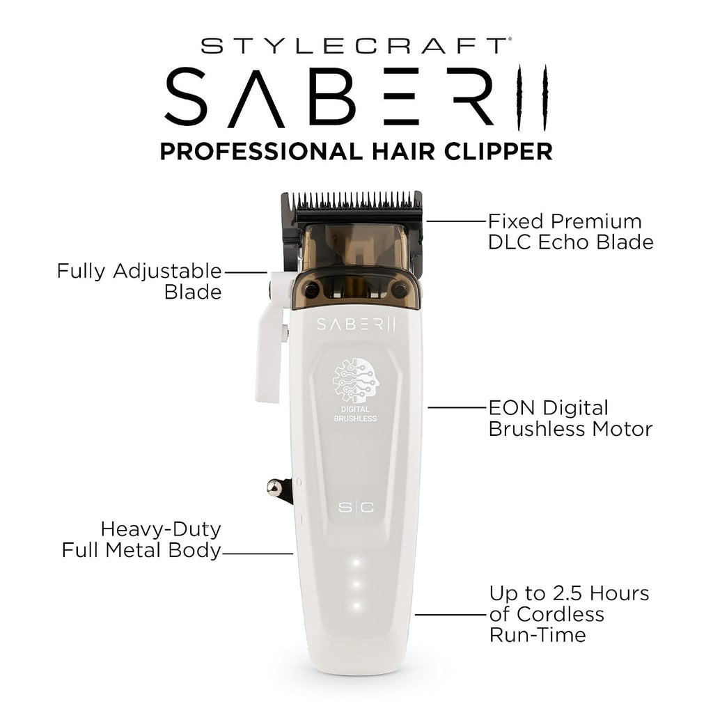 StyleCraft Saber and Saber II Professional Full Metal Body High-Torque Digital Brushless Motor Cordless Hair Clipper