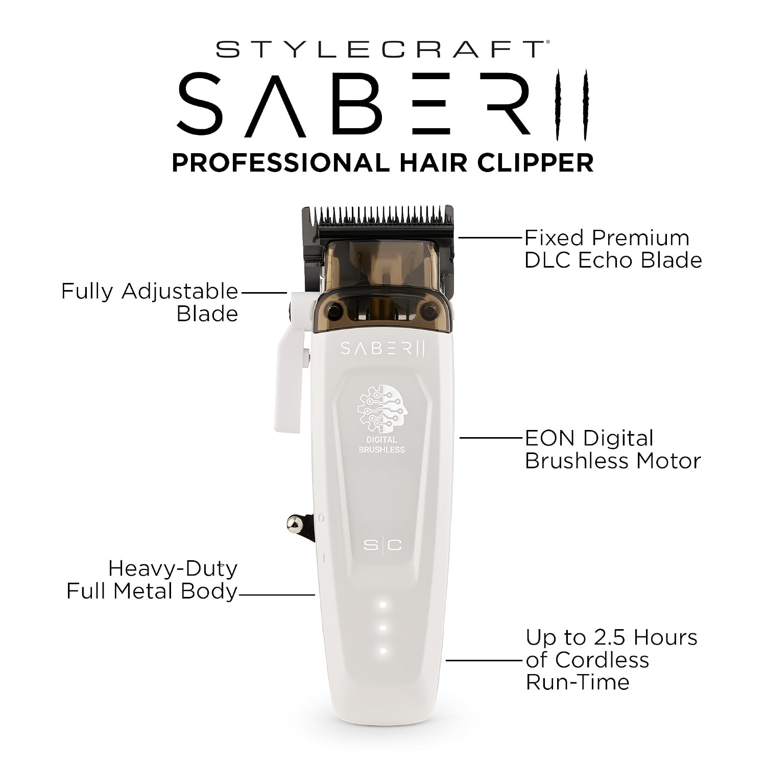 StyleCraft Saber and Saber II Professional Full Metal Body High-Torque Digital Brushless Motor Cordless Hair Clipper