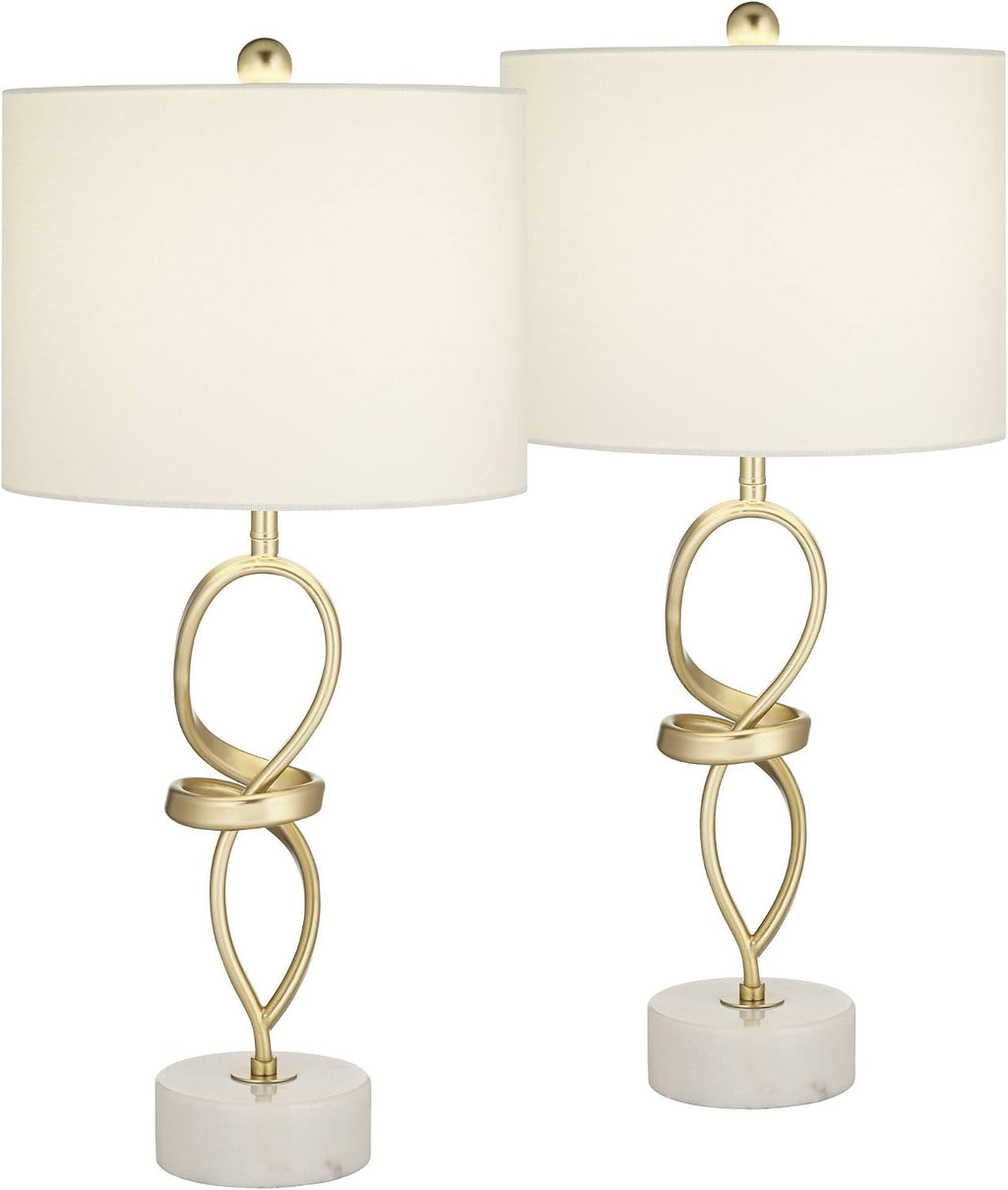 360 Lighting Liza 26 1/2' Tall Luxe Modern Glam Table Lamps Set of 2 Gold Sculptural Living Room Bedroom Bedside Nightstand House Office Home Reading Kitchen Entryway Linen White Shade