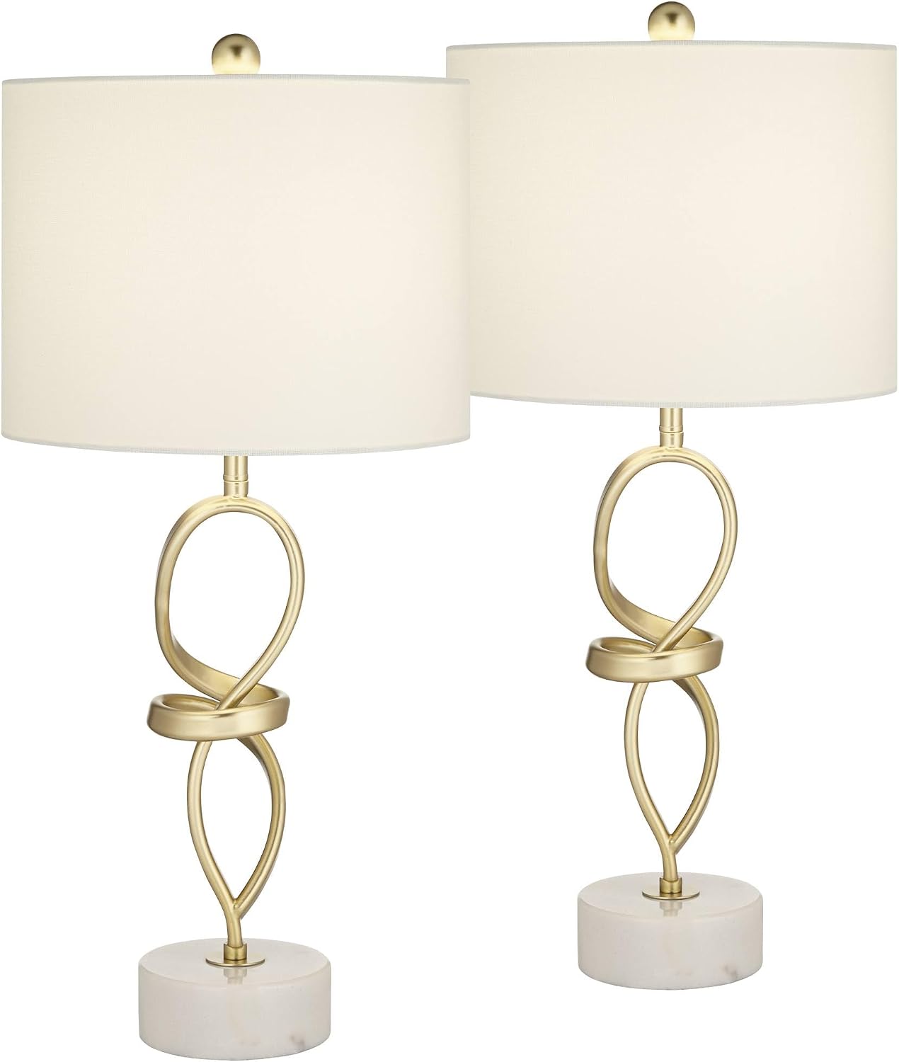 360 Lighting Liza 26 1/2' Tall Luxe Modern Glam Table Lamps Set of 2 Gold Sculptural Living Room Bedroom Bedside Nightstand House Office Home Reading Kitchen Entryway Linen White Shade