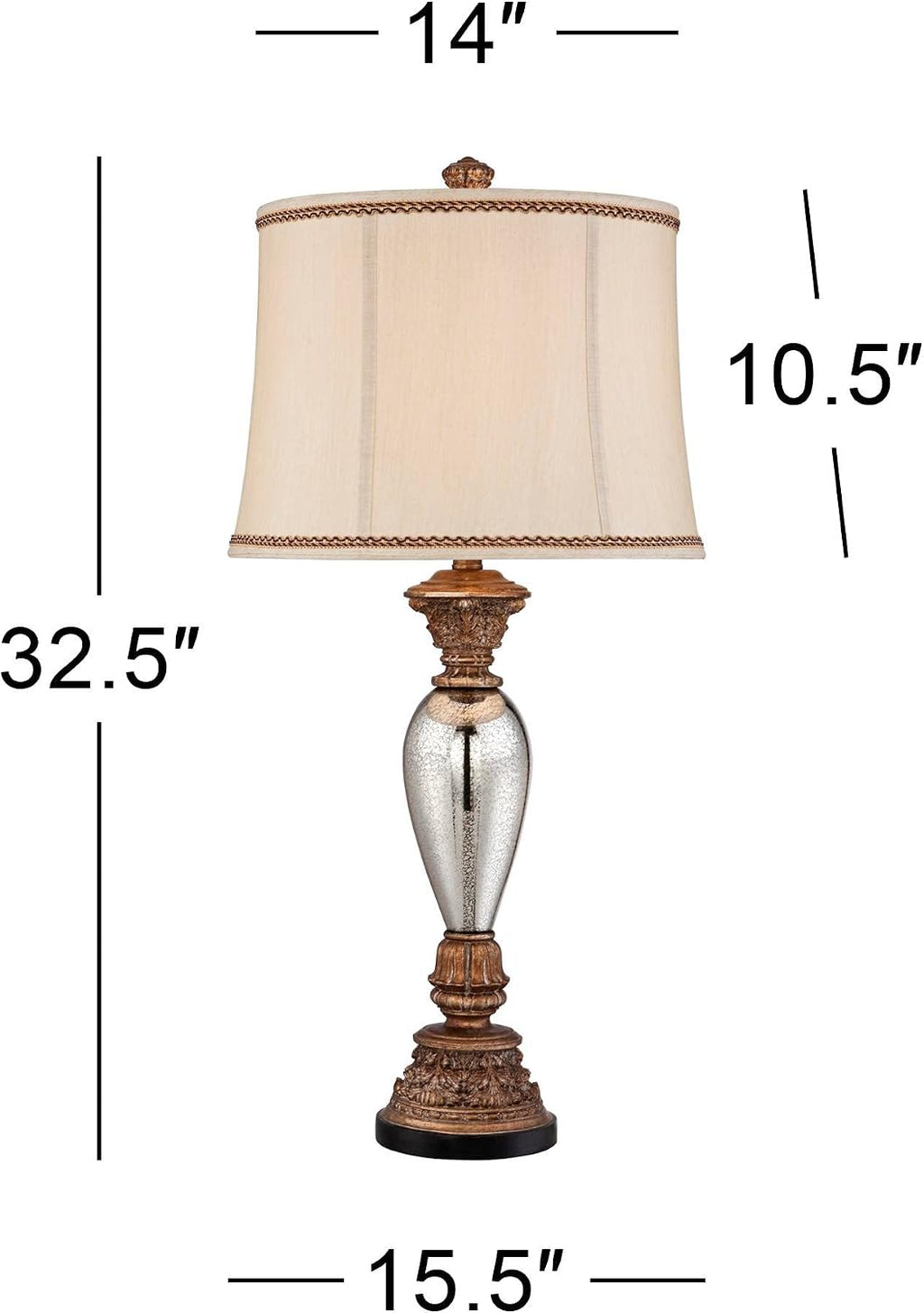 Barnes and Ivy Alsace 32 1/2' Tall Large Traditional End Table Lamp Gold Silver Mercury Glass Single Living Room Bedroom Bedside Nightstand House Office Home Reading Kitchen Entryway Console Family