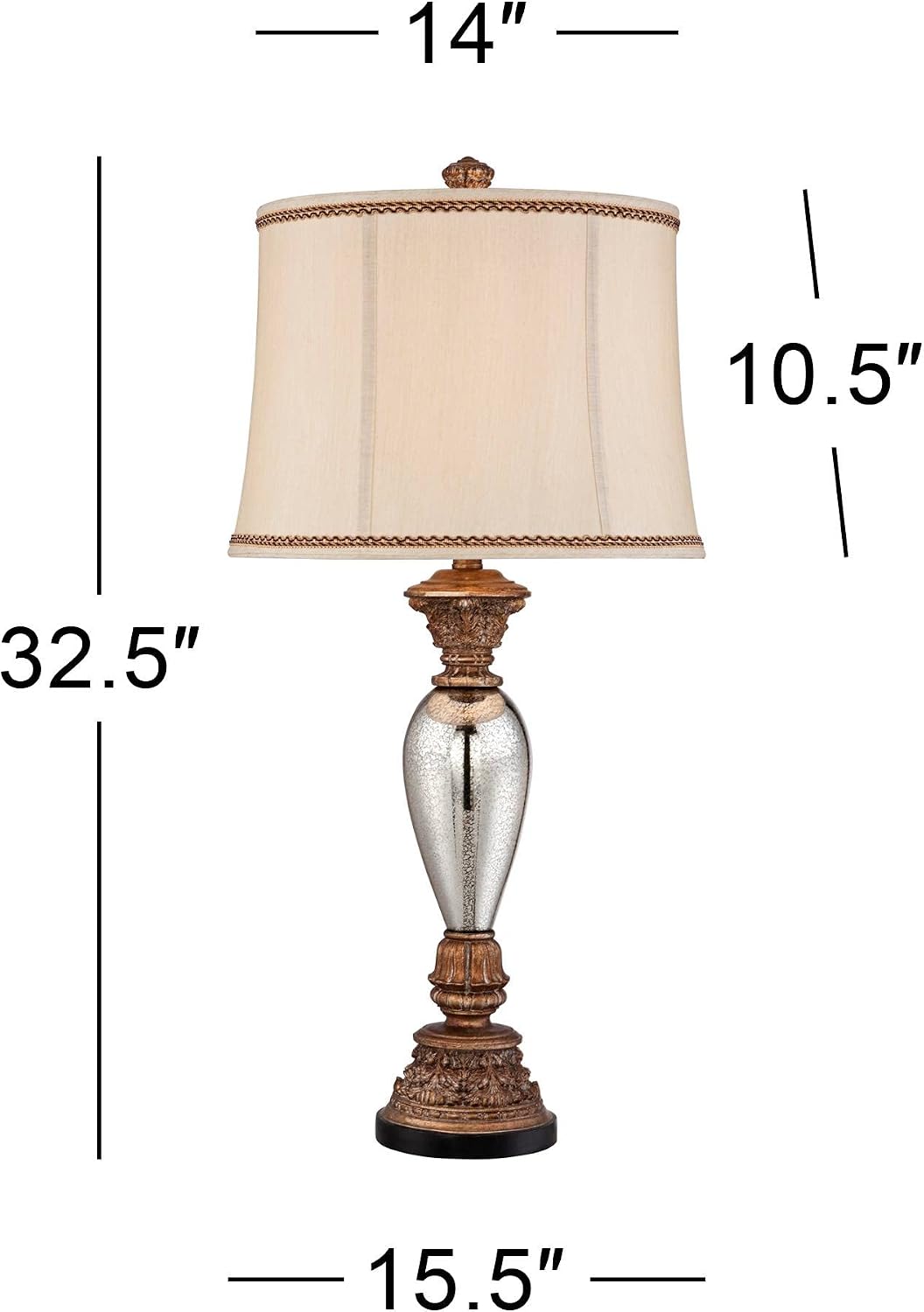 Barnes and Ivy Alsace 32 1/2' Tall Large Traditional End Table Lamp Gold Silver Mercury Glass Single Living Room Bedroom Bedside Nightstand House Office Home Reading Kitchen Entryway Console Family