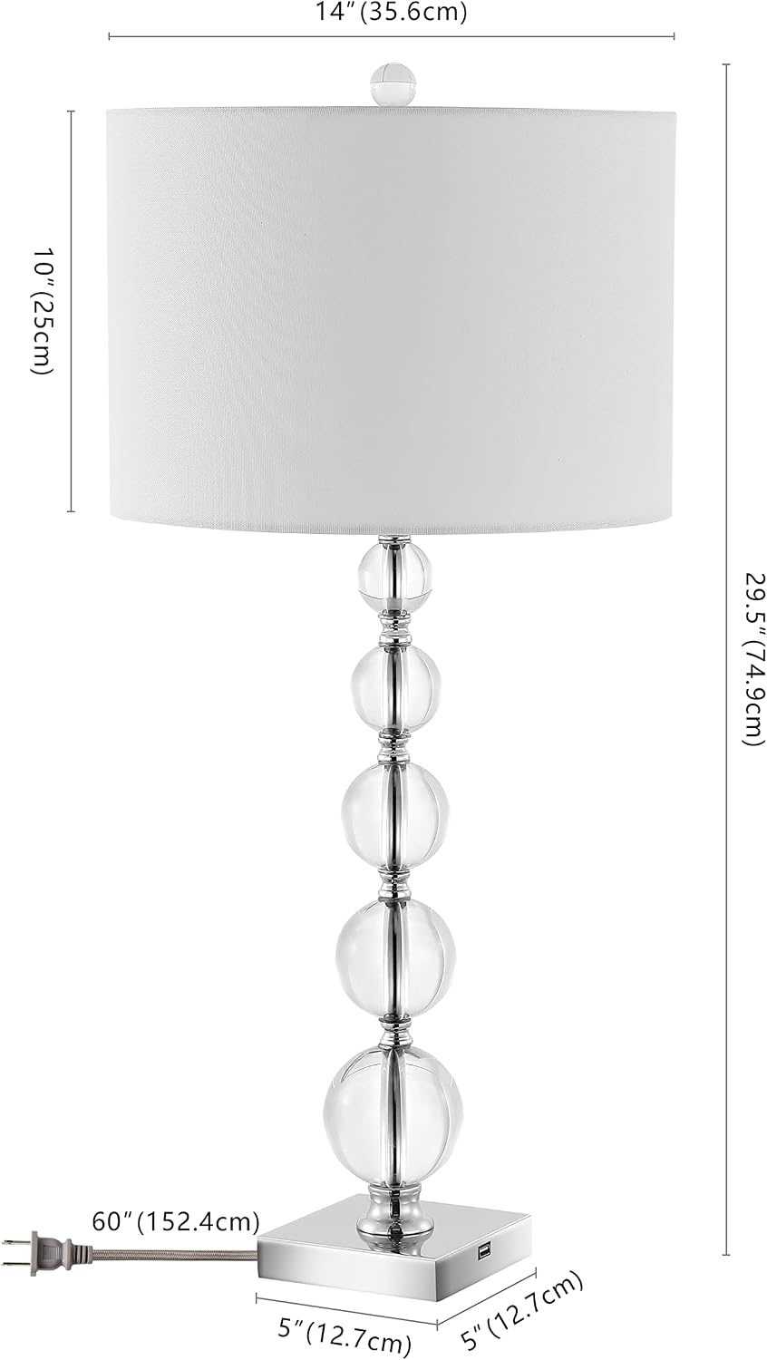 SAFAVIEH Lighting Collection – Set of 2 Liam Stacked Crystal Ball 29-Inch Table Lamps with USB Ports, LED Bulbs Included, Bedroom Living Room Home Office (LIT4112A-SET2-U)