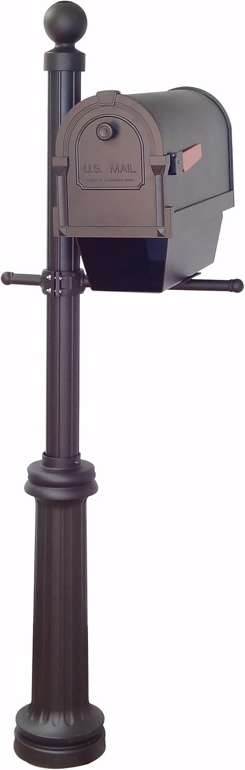 Special Lite Savannah Curbside Mailbox with Paper Tube with Fresno Post- Black Aluminum Mailbox with Post - SCS2014-SPK592-BLK