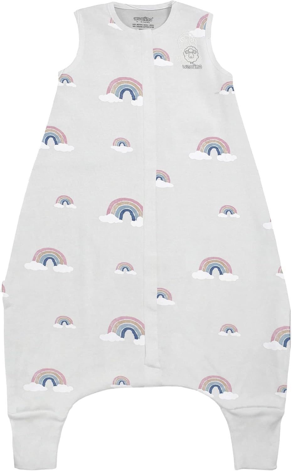 Woolino 4 Season Baby Sleep Bag with feet, Merino Wool and Organic Cotton Walker Sleep Sack, Toddler Sleeping Bag, 18-36m, Rainbow