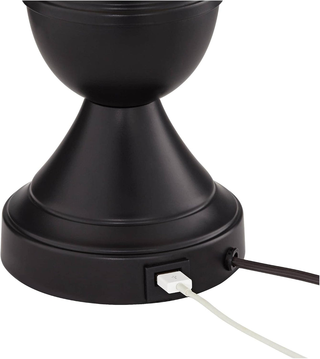 Regency Hill Traditional Table Lamps 25' Tall Set of 2 with USB Charging Port Bronze Metal LED Touch On Off White Softback Drum Shade for Bedroom Living Room House Home Desk Bedside Office