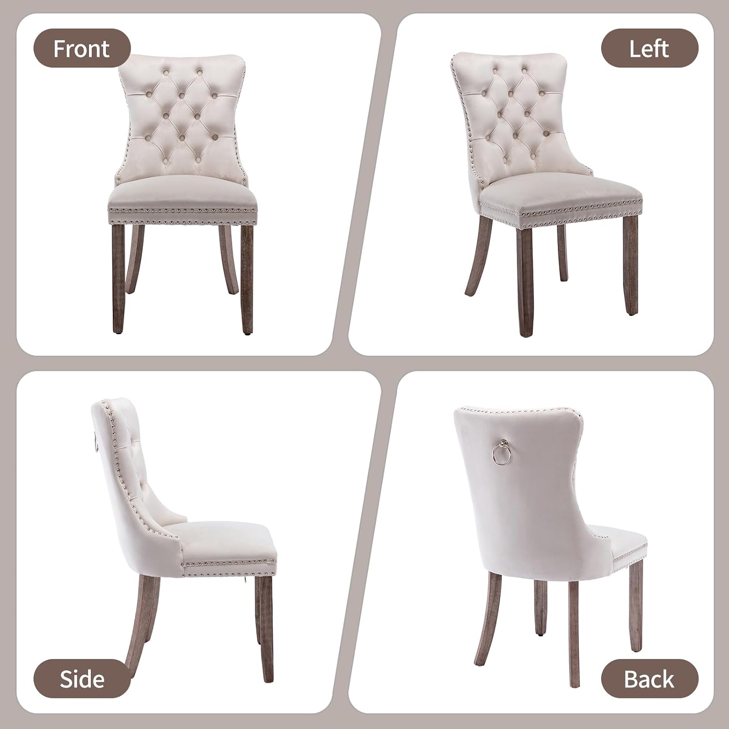 Beige Velvet Dining Chairs Set of 6, Modern Dining Room Chairs with Tufted Back and Solid Wood Legs, Upholstered Dining Chairs for Dining Room/Kitchen, Beige