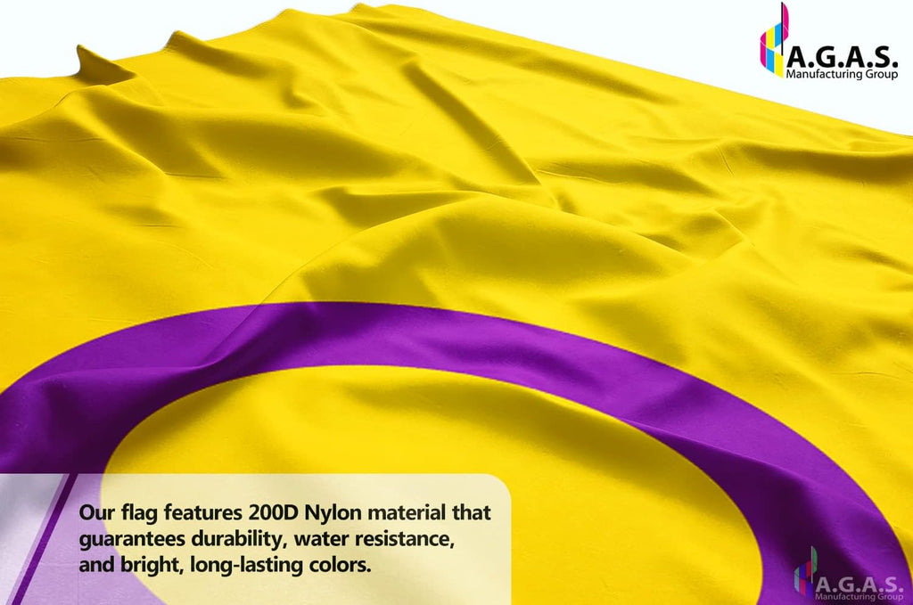 AGAS Large Intersex Flag 10x15 Ft - Printed 200D Nylon - Rope Thimble Brass Grommet Stitched Edges Fade Proof Sharp Colors - Big Size Intersexuality flag