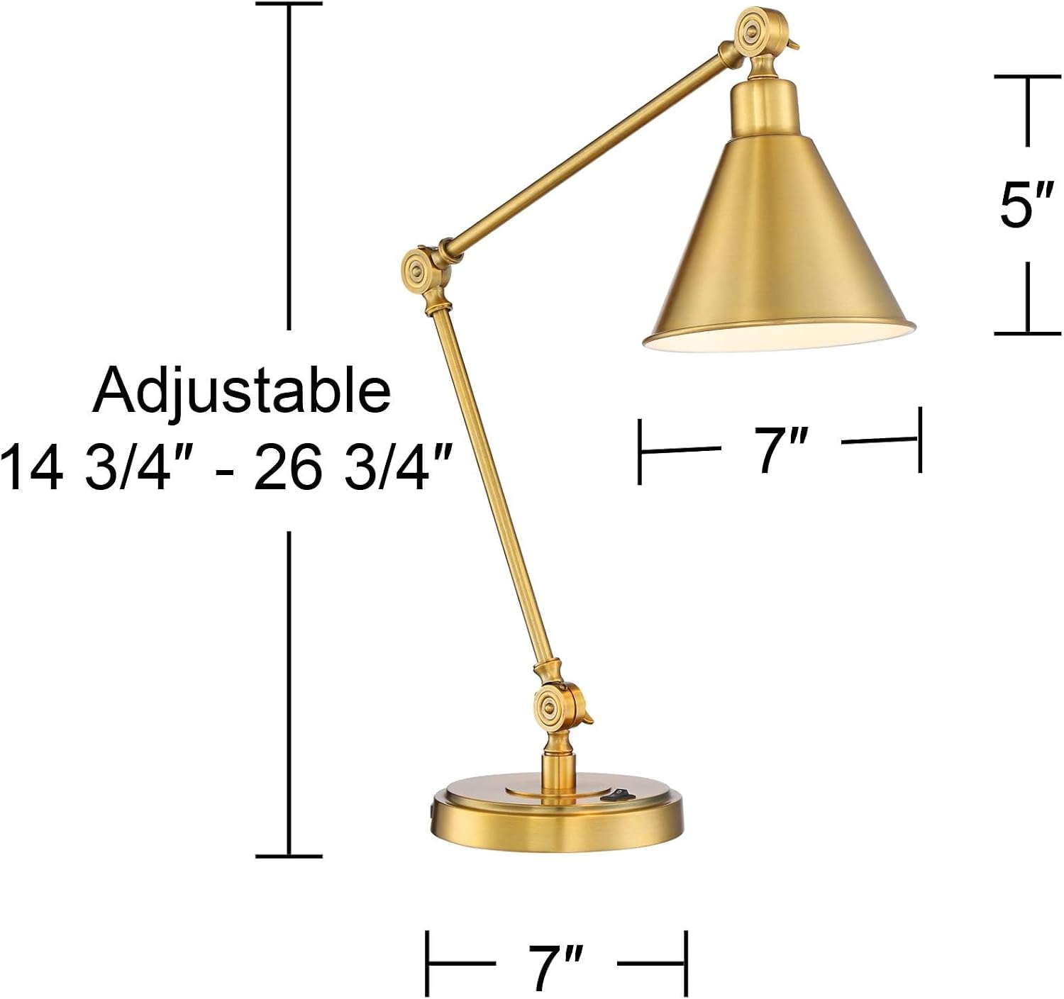 360 Lighting Wray 26 3/4' Tall Modern Desk Lamps Set of 2 USB Port Adjustable Warm Antique Gold Finish Metal Shade Home Office Living Room Charging Bedroom Bedside Nightstand House Reading
