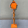 Iron Post Mailbox with Stand, Decorative Cottage Mail Box with Artificial Flowers, Outdoor Mailbox for Courtyard and Exterior Use(Orange)