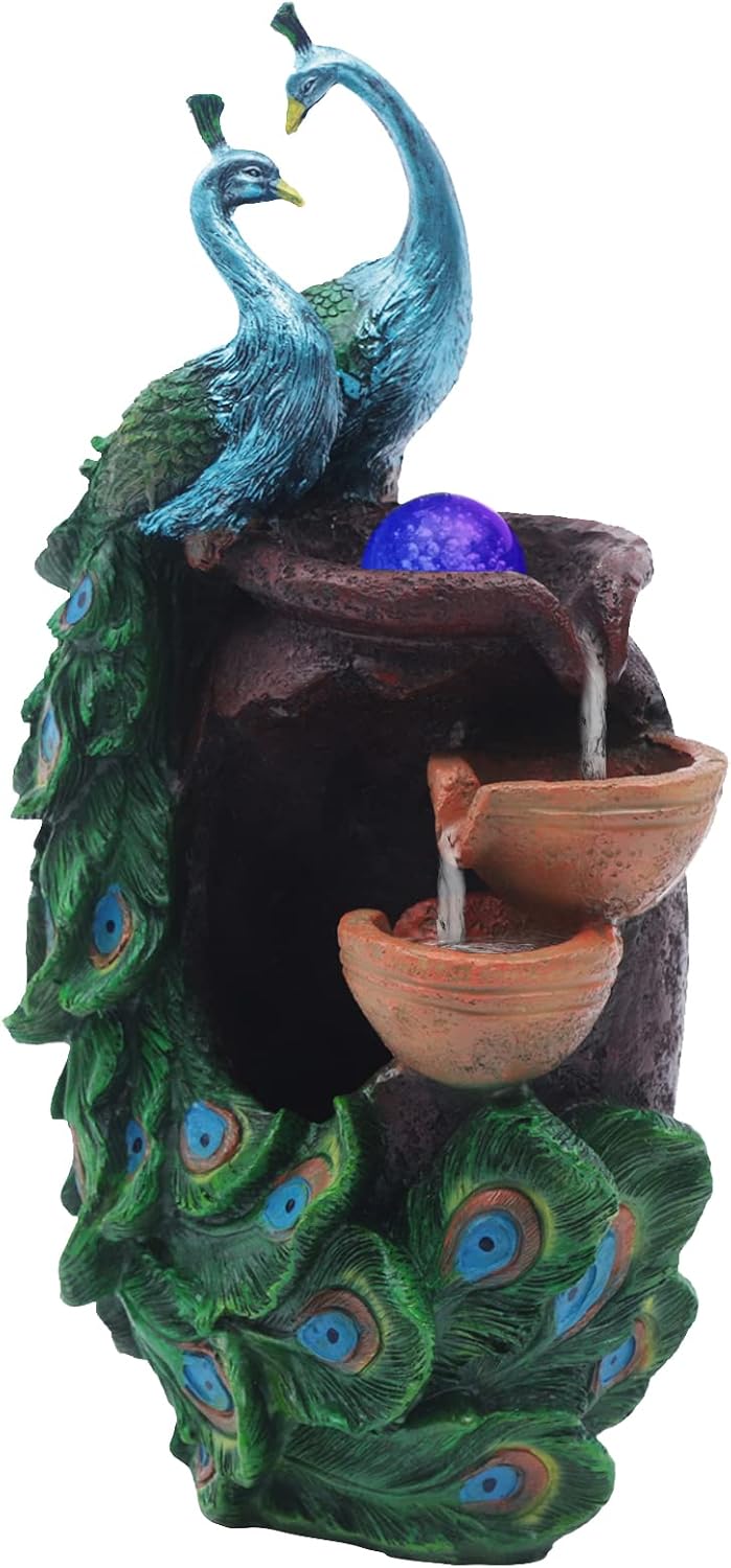 21Inch Art Decorative Animal Statue Bonsai Waterfall Fountain Humidifier with LED Lights, Water Fountains for Living Room, Bedroom, Study, Office, Meditation Room, Yoga Room, Hotel and Library