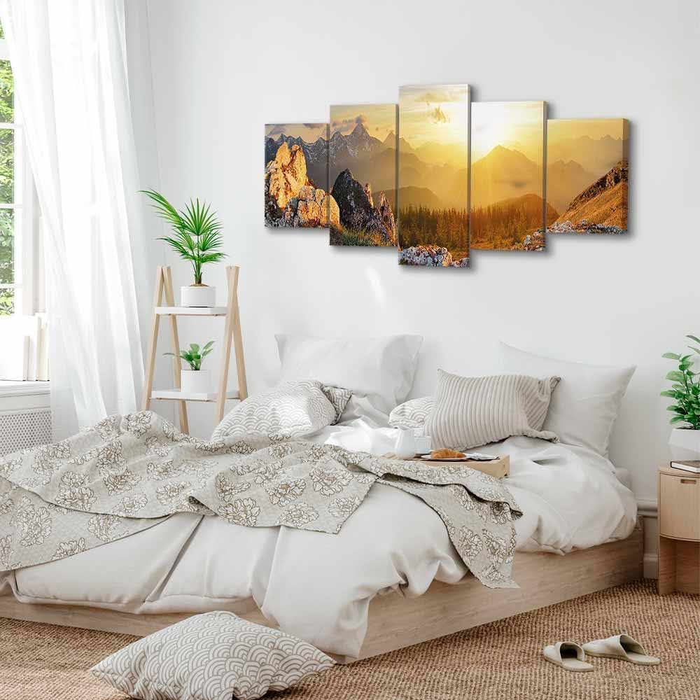 artgeist Acoustic Canvas Wall Art Nature Mountains 80x40 in - 5pcs Picture with Acoustic Foam Sound Print Artwork Room Acoustics Soundproofing Landscape Sky c-B-0056-b-m