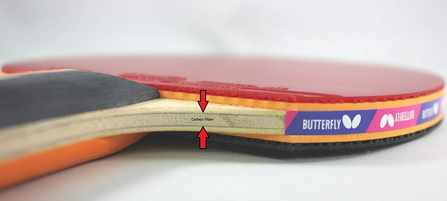 Butterfly Nakama S-3 Table Tennis Racket with 2 Balls - Carbon Blade - Flextra 1.9mm Rubbers - ITTF Approved