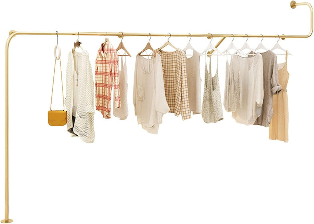 Creative Clothes Display Rack Wall Mounted Storage Clothes Hanging Shelf, Retail Store Garment Rack Organization Clothing Metal Hanging Rod, Heavy Duty Gold(One Color-250CM