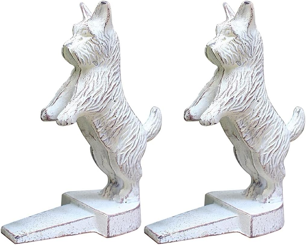 Door Stops Decorative Vintage Cast Iron Standing Dog Shape Door Stopper, Old Thick and Durable Patio Door Wedge, Prevent Pets from Closing (Color : White, Size : 18 * 9 * 21cm)