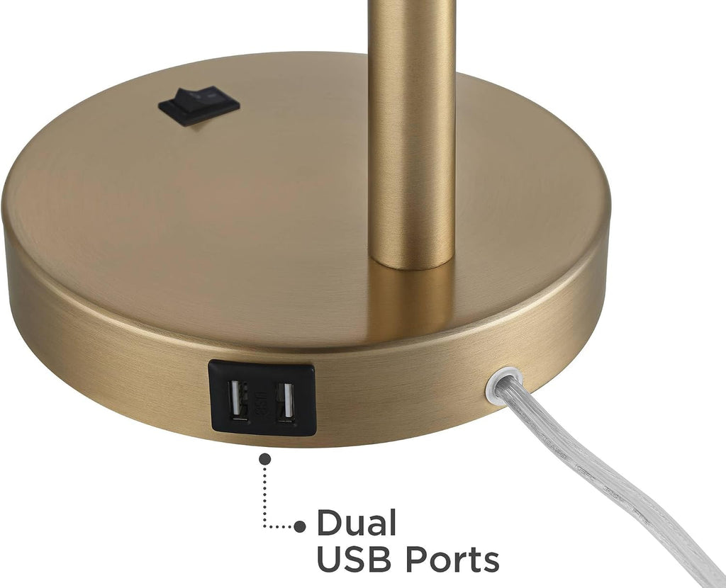 360 Lighting Sully 23 1/2' High Small Industrial Modern Desk Lamps Set of 2 Double USB Ports Adjustable Gold Brass Finish Metal Shade Home Office Living Room Charging Bedroom Bedside Nightstand