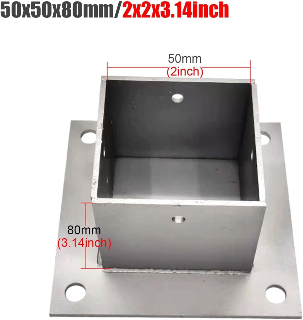2pcs Wood Fence Post Base Support Bracket - Stainless Steel Concrete Post Anchor for Deck Railing, Vinyl Fence, Mailbox(50x50mm)