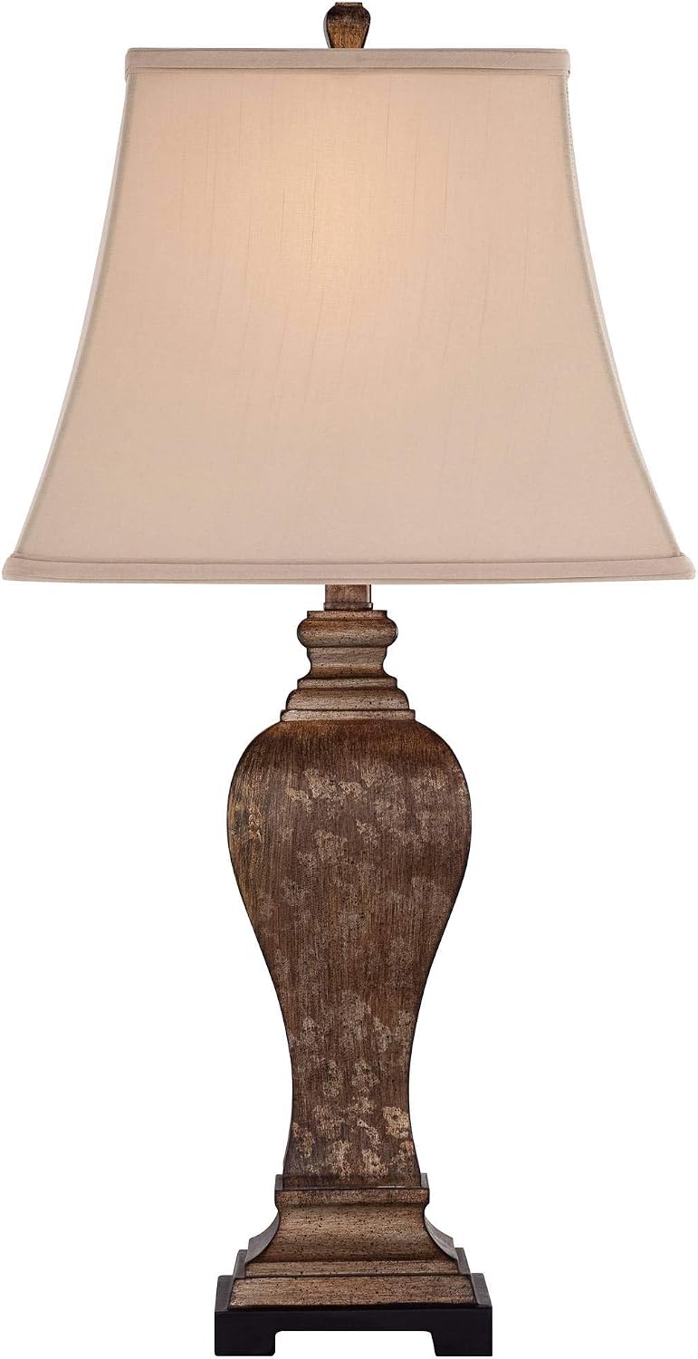 Regency Hill Edgar Farmhouse Country Rustic Traditional 3-Way Table Lamp with Table Top Dimmer 29' Tall Bronze Taupe Rectangle Shade for Living Room Bedroom House Bedside Nightstand