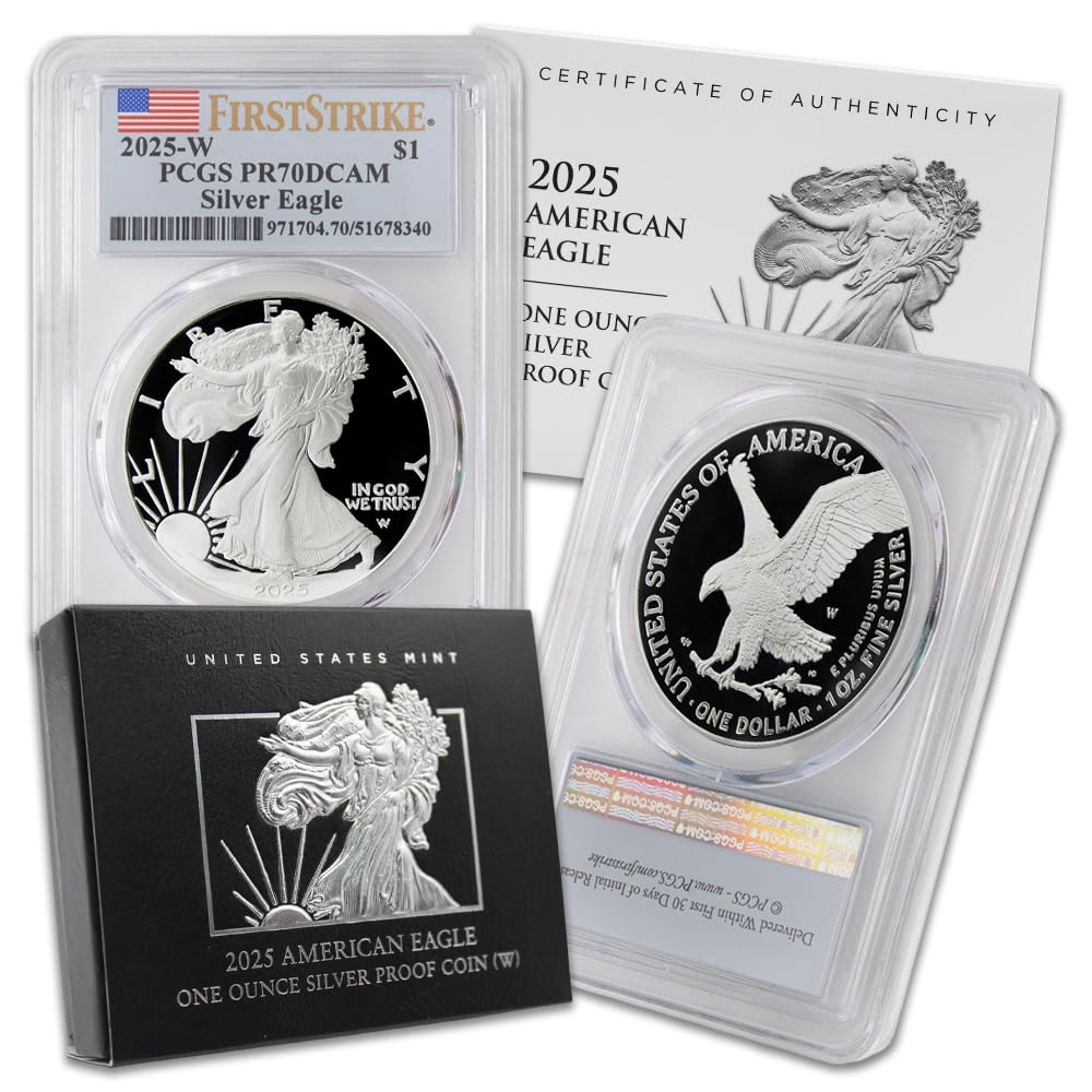2025 W 1 oz American Silver Eagle Proof Coin PR-70 Deep Cameo (First Strike - Flag Label) with Original Government Packaging $1 PCGS PR70DCAM