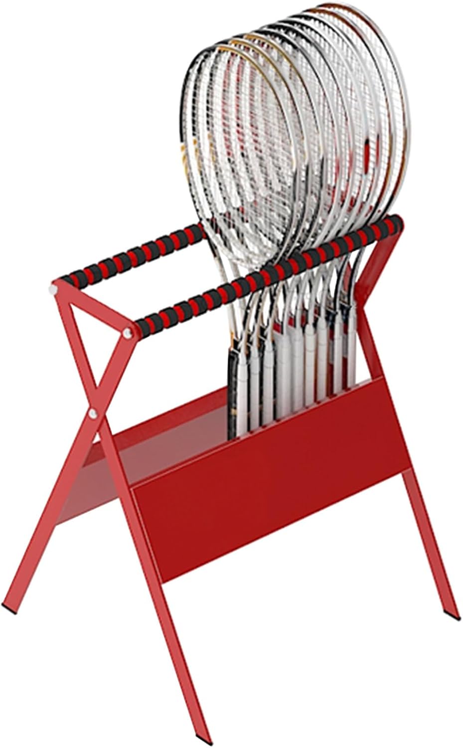 Commercial Gym Exercise Ball Holder Red Tennis Racket Storage Organizer, Floor-Standing Tennis Training Equipment for Youth Kids, Indoor Backyar Display Stand