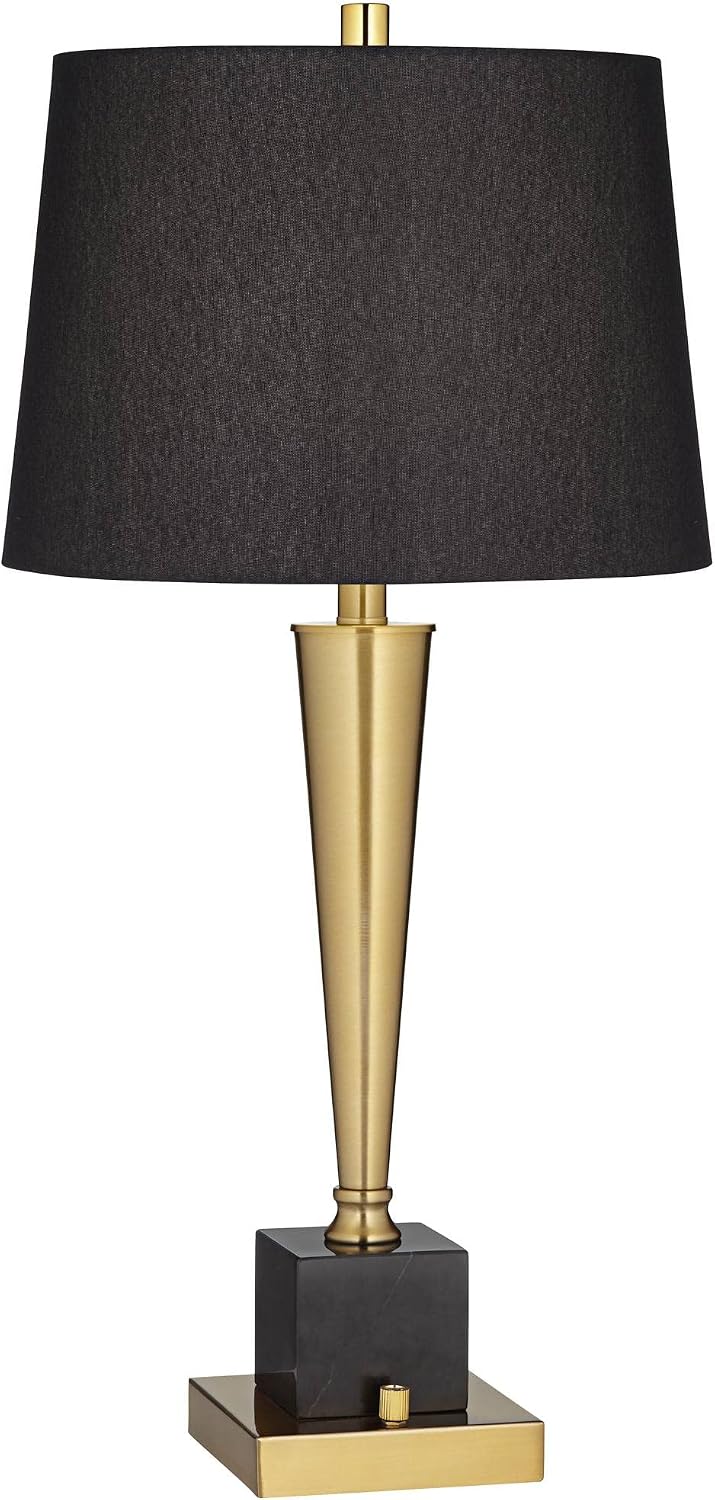 Possini Euro Design Wayne 29 1/4' Tall Modern Glam Luxury End Table Lamp with USB Ports A+C Charging Brass Finish Metal Black Marble Living Room Bedroom Bedside Nightstand House Office Home