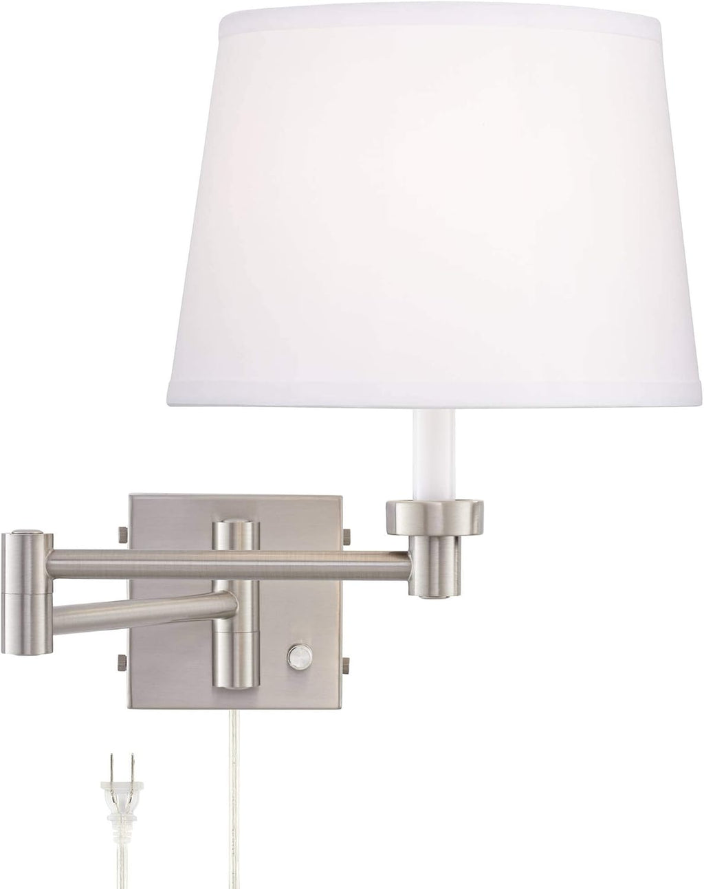 360 Lighting Vero Modern Swing Arm Wall Lamp with USB Charging Port Brushed Nickel Plug-in Light Fixture White Drum Shade for Bedroom Bedside House Reading Living Room Home Hallway Dining