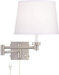 360 Lighting Vero Modern Swing Arm Wall Lamp with USB Charging Port Brushed Nickel Plug-in Light Fixture White Drum Shade for Bedroom Bedside House Reading Living Room Home Hallway Dining