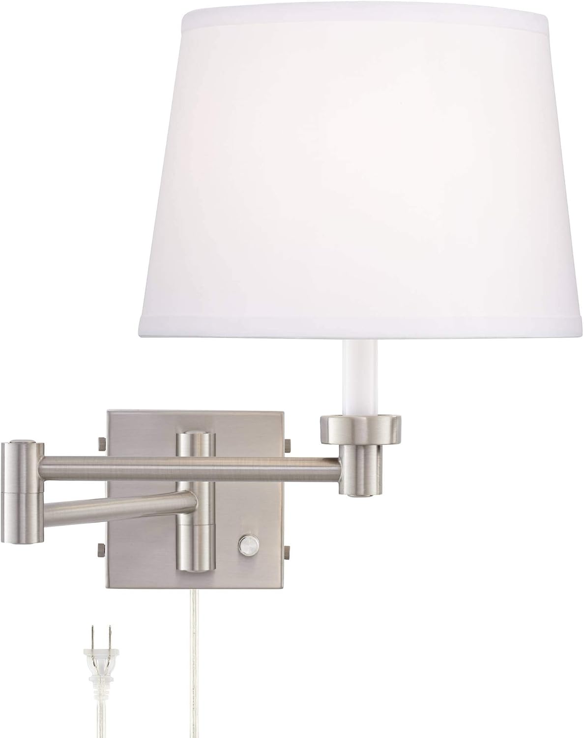 360 Lighting Vero Modern Swing Arm Wall Lamp with USB Charging Port Brushed Nickel Plug-in Light Fixture White Drum Shade for Bedroom Bedside House Reading Living Room Home Hallway Dining