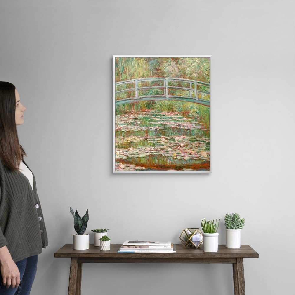 CANVAS ON DEMAND Bridge Over a Pond of Water Lilies White Float Framed Canvas Wall Art Print by Claude Monet, Fine Art, Traditional, Impressionism, Home Decor, Landscape, Artwork, 20' x24in