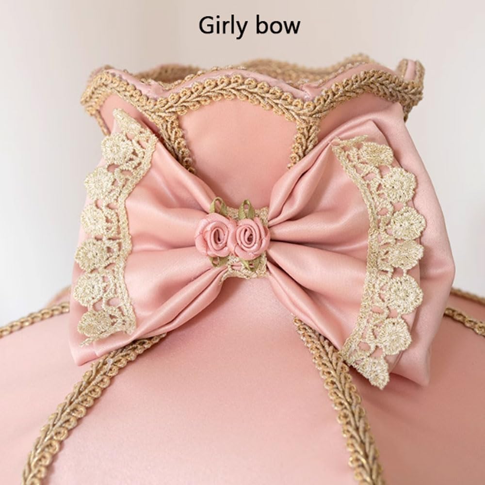 European Style Pink Table Lamp Lace Bow Fabric Drum Shade and Antique Resin Base Decor Classic Bedside Desk Nightstand Lamp for Girl's Bedroom Living Room