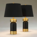 360 Lighting Anthem 19' High Small Modern Accent Table Lamps Set of 2 Black Gold Brass Finish Metal Fabric Black Shade Living Room Bedroom Bedside Nightstand House Office Home Reading Kitchen