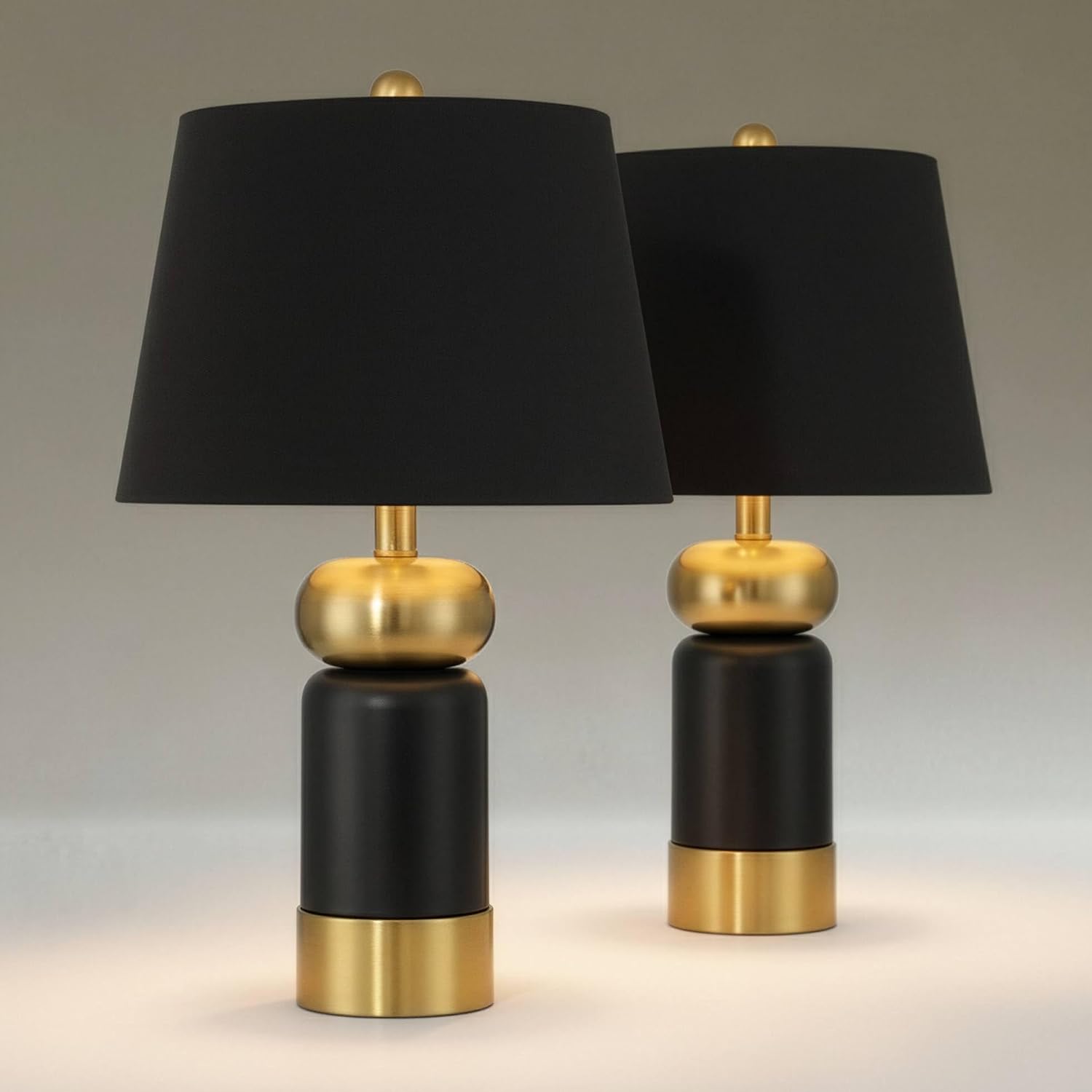 360 Lighting Anthem 19' High Small Modern Accent Table Lamps Set of 2 Black Gold Brass Finish Metal Fabric Black Shade Living Room Bedroom Bedside Nightstand House Office Home Reading Kitchen