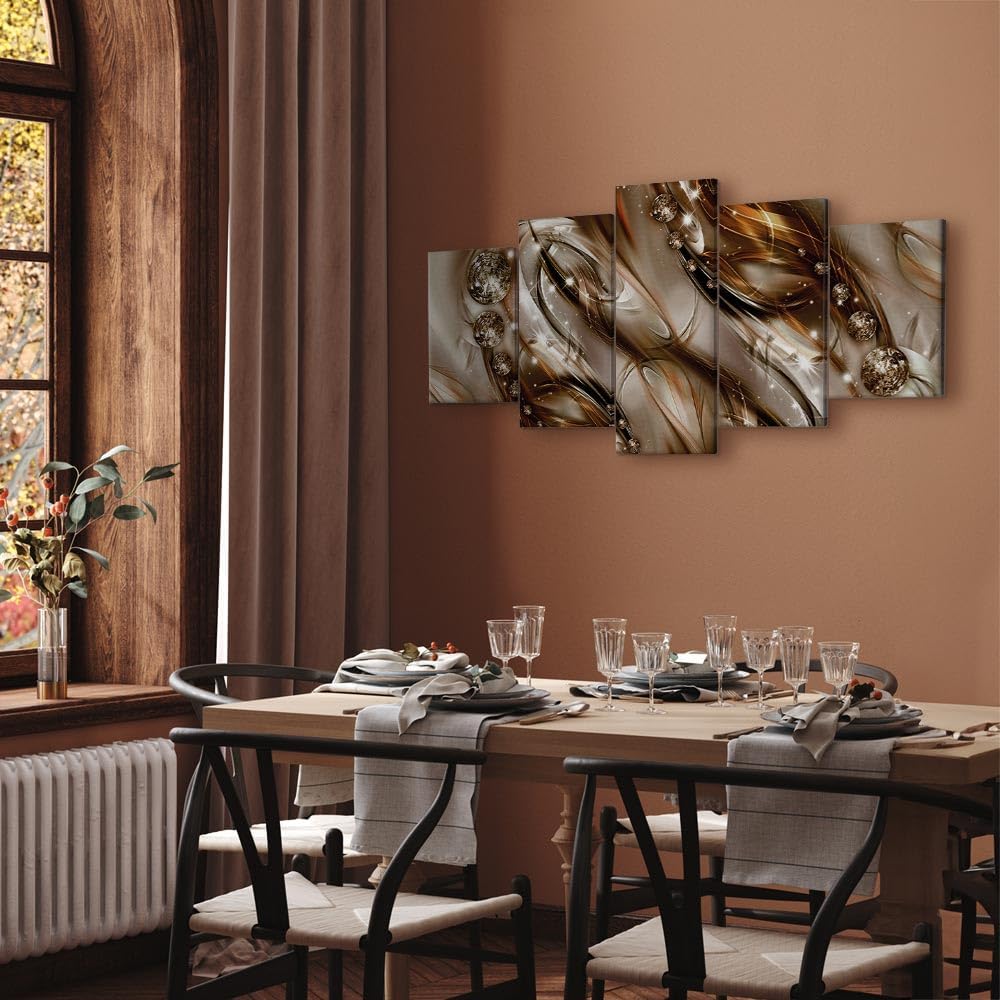 artgeist Acoustic Canvas Wall Art Abstract 90x45 in - 5pcs Home Decor Framed Stretched Picture Photo Painting Artwork for Living Room Abstraction Modern Wave Beige a-A-0171-b-n
