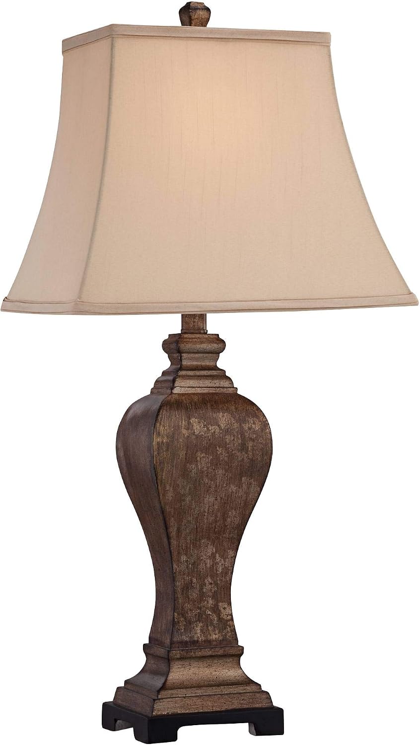 Regency Hill Edgar Farmhouse Country Rustic Traditional 3-Way Table Lamp with Table Top Dimmer 29' Tall Bronze Taupe Rectangle Shade for Living Room Bedroom House Bedside Nightstand