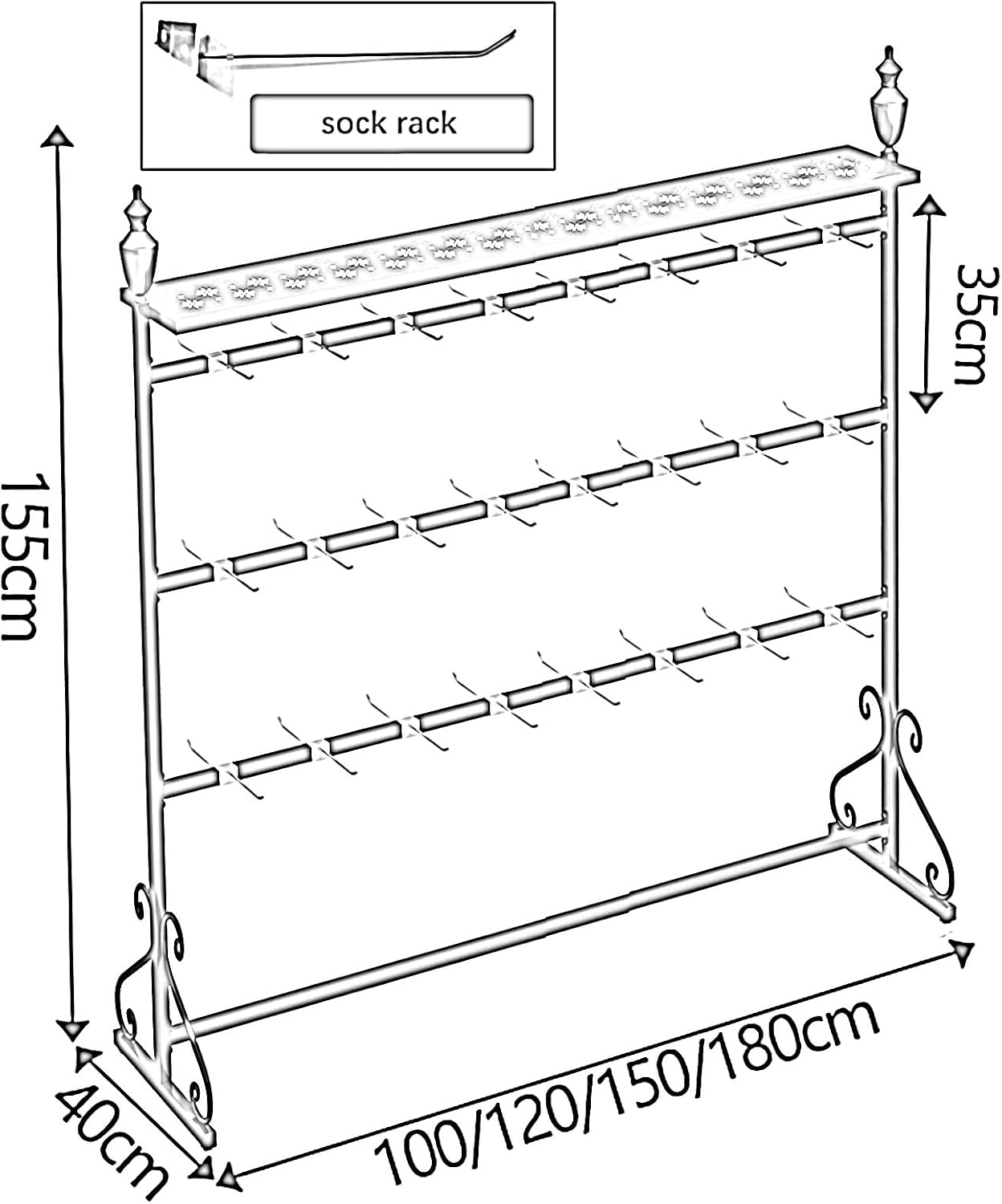 Sock Rack, Clothing Store Underwear Rack, Boutique Retail Display Racks, Multifunctional Shorts Swimwear Shorts Panties Slippers Storage Hanger, Comm(Gold-150x40x155CM